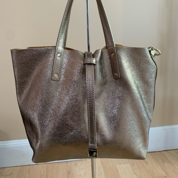 Tiffany & Co. Handbags - TIFFANY AND CO Metallic Reversible Tote Bag w clutch Gold and Yellow/Camel EUC